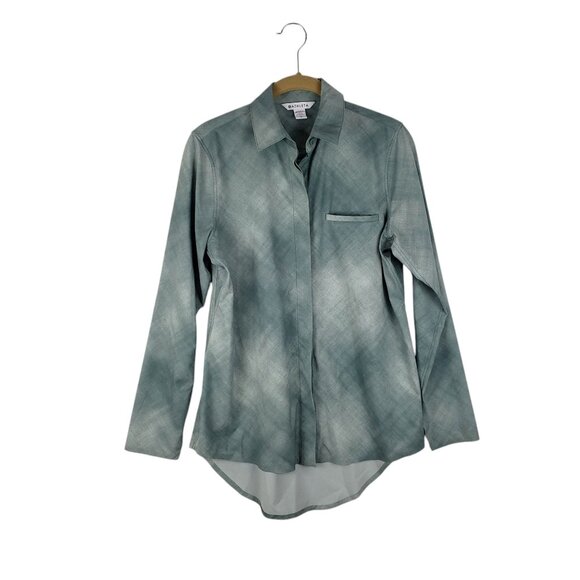 Athleta Urbanite Printed Top Green Button Up Long Sleeve Lightweight Size XS - Picture 1 of 8